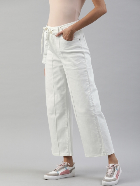 

Levis Women White Wide Leg High-Rise Clean Look Stretchable Cropped Waterless Sustainable Jeans