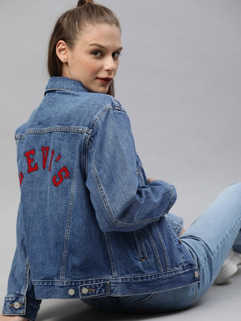 

Levis Women Blue Checked Denim Jacket
