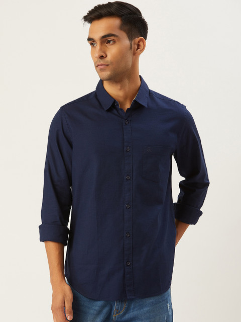 

United Colors of Benetton Men Navy Blue Slim Fit Solid Casual Shirt