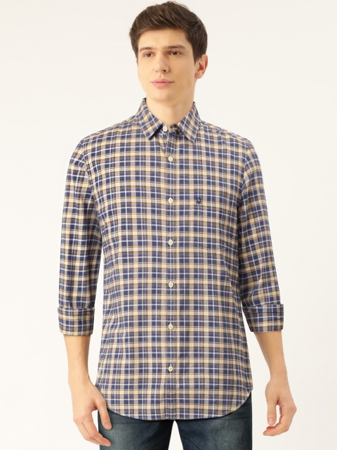 

United Colors of Benetton Men Navy Blue & Beige Slim Fit Checked Casual Shirt