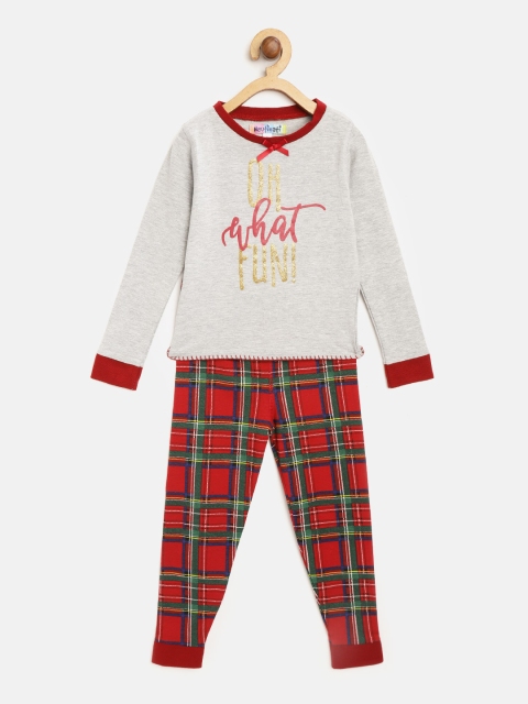 

Nauti Nati Boys Grey & Red Printed T-shirt with Checked Pyjamas