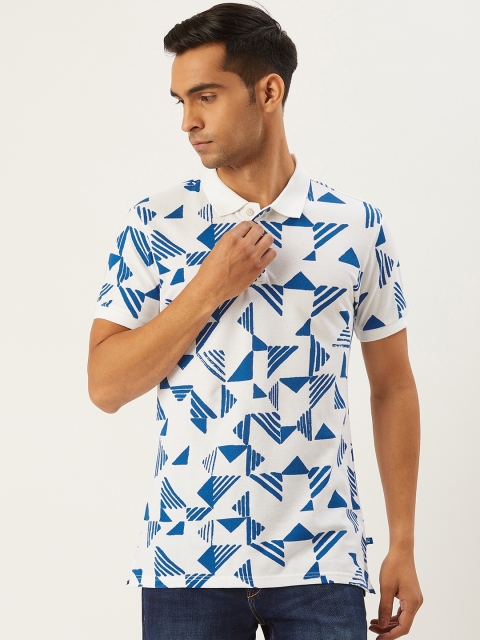 

United Colors of Benetton Men White & Blue Printed Polo Collar T-shirt