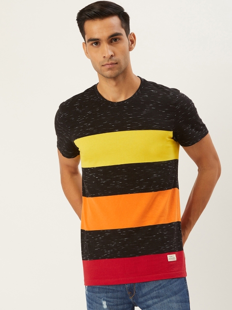 

United Colors of Benetton Men Black & Yellow Striped Round Neck T-shirt