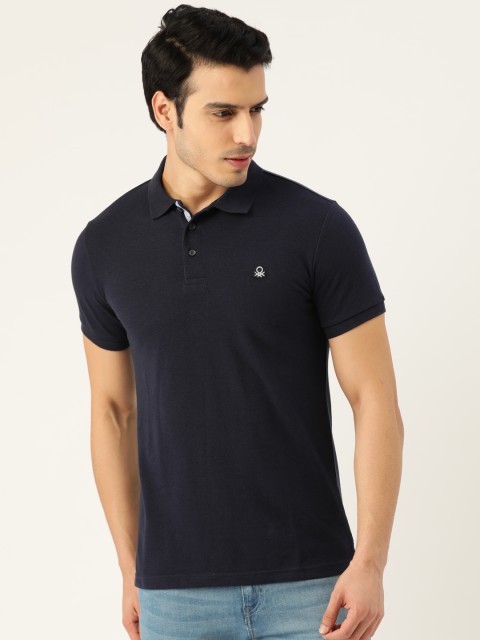 

United Colors of Benetton Men Navy Blue Solid Polo Collar T-shirt