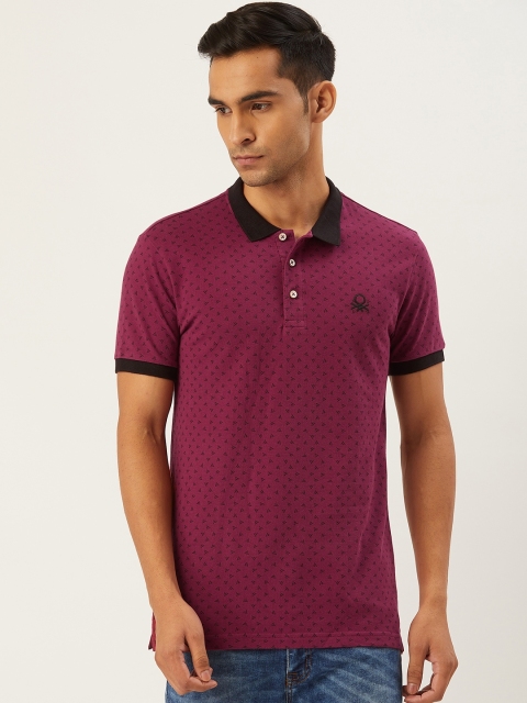 

United Colors of Benetton Men Maroon & Black Printed Polo Collar T-shirt