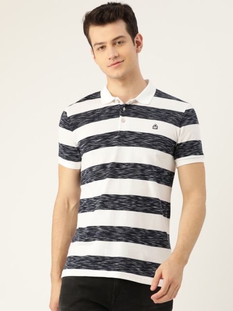 

United Colors of Benetton Men White & Navy Striped Polo Collar T-shirt