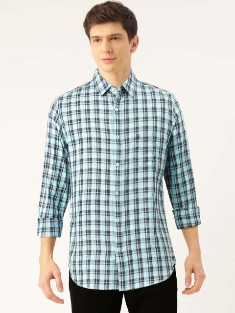 

United Colors of Benetton Men Blue Slim Fit Checked Casual Shirt