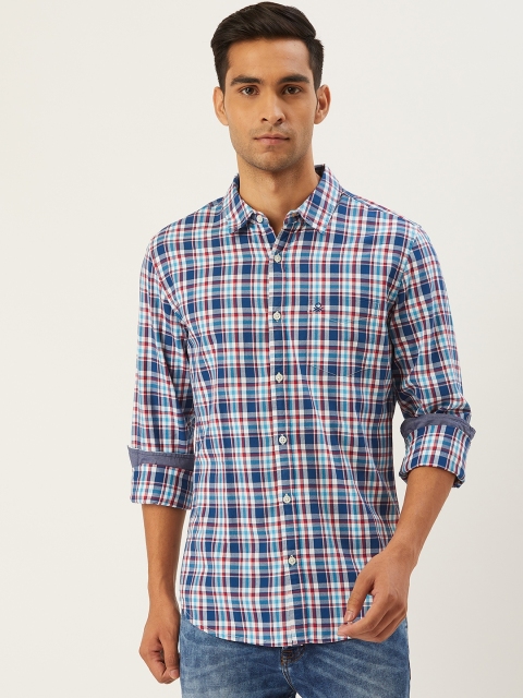 

United Colors of Benetton Men White & Blue Slim Fit Checked Casual Shirt