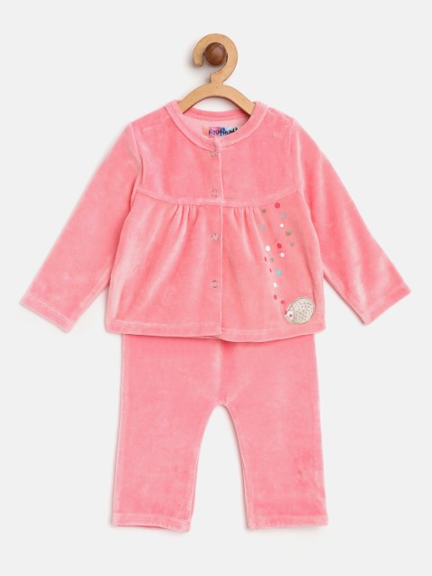 

Nauti Nati Girls Pink Solid Velvet Finish Top with Pyjamas