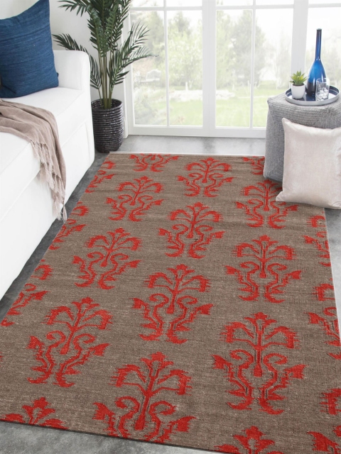 

Jaipur Rugs Grey & Red Printed Handmade Flat Weaves Transitional Pure Wool Carpet