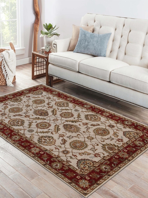 

Jaipur Rugs Cream-Coloured & Red Ethnic Motifs Hand-Tufted Pure Wool Carpet