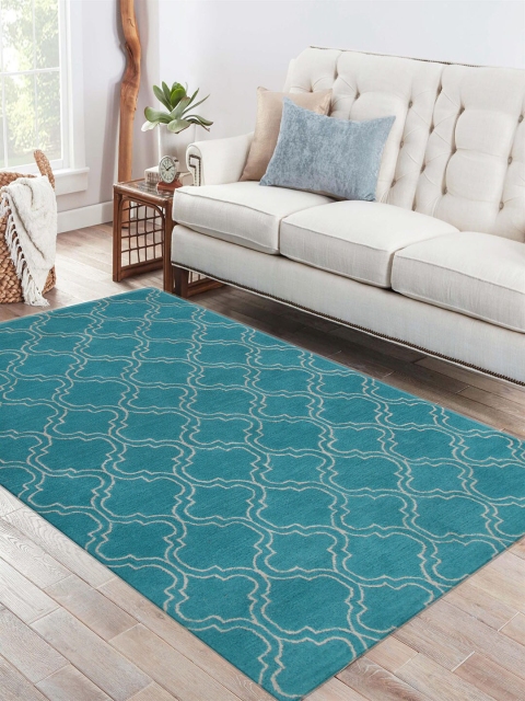 

Jaipur Rugs Unisex Blue & White Geometric Hand-Tufted Anti-Skid Carpet