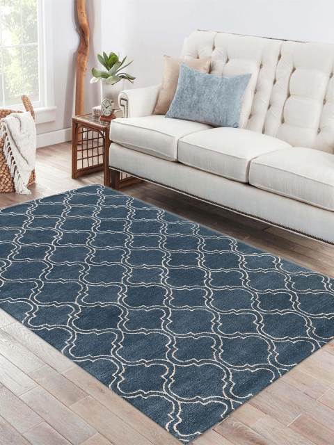 

Jaipur Rugs Unisex Blue & Beige Geometric Hand-Tufted Anti-Skid Carpet