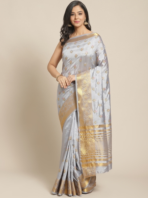 

Chhabra 555 Grey & Golden Resham Embroidered Banarasi Handloom Saree