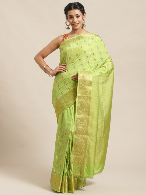 

Chhabra 555 Lime Green & Golden Embroidered Banarasi Saree