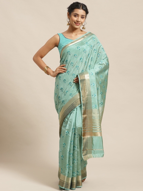 

Chhabra 555 Blue & Golden Kutchi Embroidered Banarasi Handloom Saree