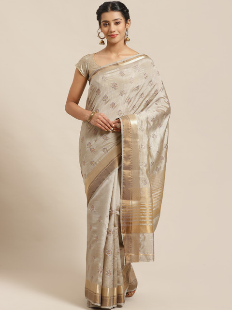 

Chhabra 555 Taupe & Golden Kutchi Embroidered Banarasi Handloom Saree