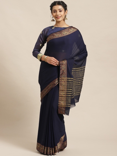 

Chhabra 555 Navy Blue & Golden Solid Paithani Handloom Saree