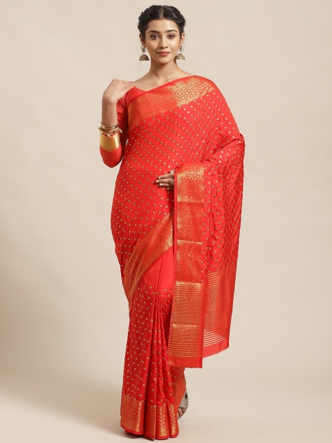 

Chhabra 555 Red & Golden Embroidered Banarasi Saree
