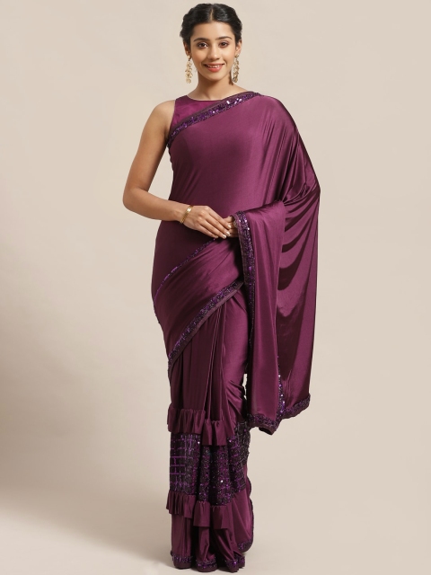 

Chhabra 555 Purple Embellished Satin Saree