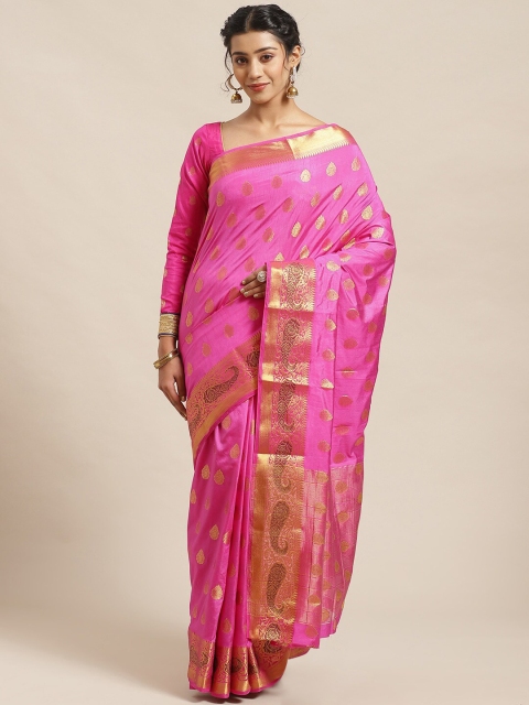 

Chhabra 555 Pink & Golden Woven Design Banarasi Handloom Saree