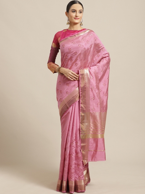 

Chhabra 555 Pink & Golden Kutchi Embroidered Banarasi Handloom Saree