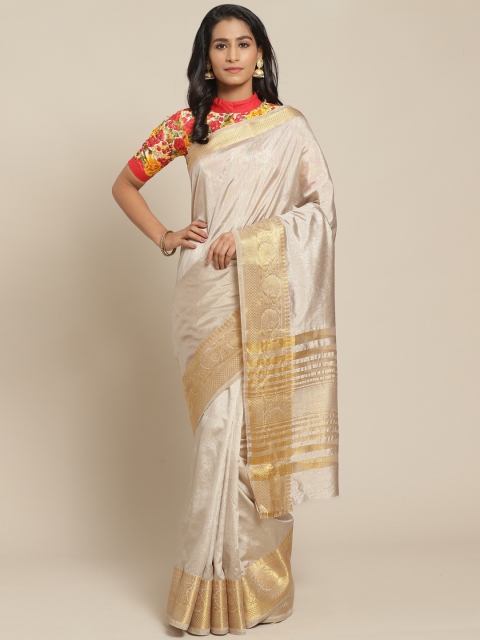 

Chhabra 555 Grey & Golden Handloom Solid Banarasi Saree