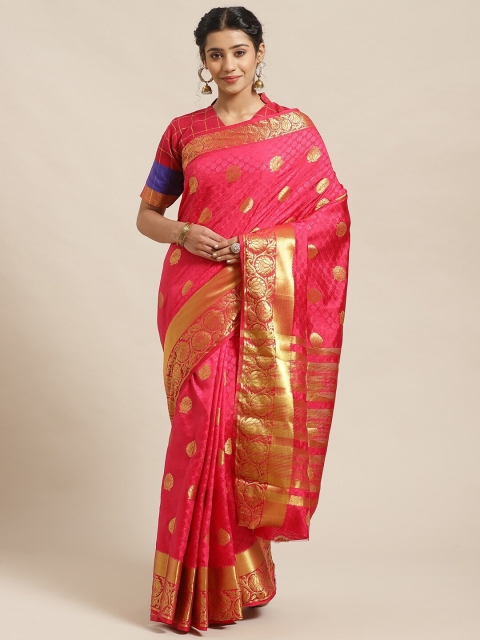 

Chhabra 555 Pink & Golden Woven Design Kanjeevaram Handloom Saree
