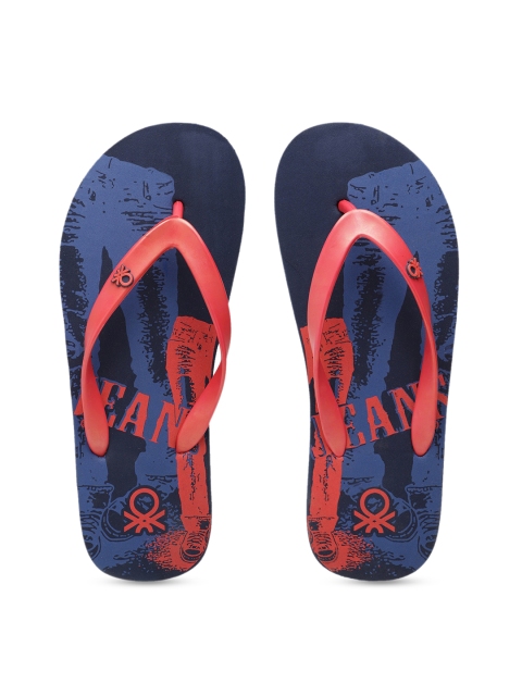

United Colors of Benetton Men Red & Blue Printed Thong Flip-Flops