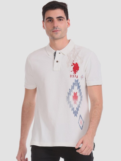 

U.S. Polo Assn. Men White Printed Polo Collar T-shirt
