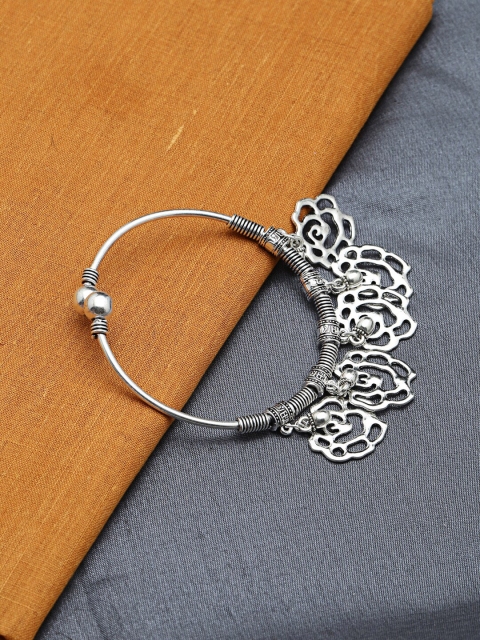 

ZeroKaata Silver Oxidized Bracelet with Rose Charms and Metallic Bells