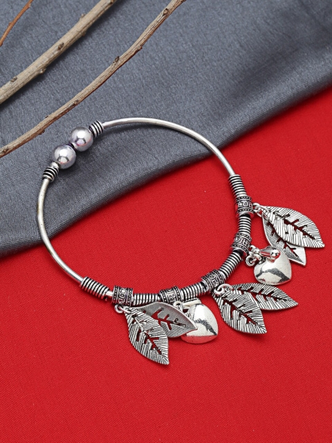 

ZeroKaata Silver Oxidized Bracelet with Heart and Classic Leaf Charms