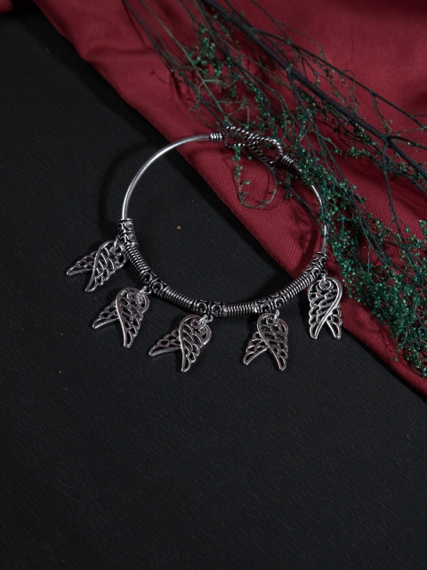

ZeroKaata Silver Oxidized Bracelet with Feather Charms