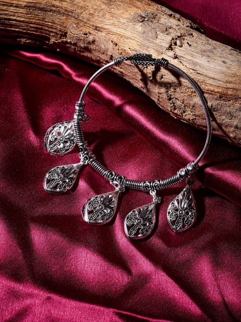 

ZeroKaata Silver-Toned Oxidized Charm Bracelet