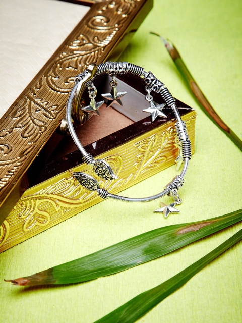 

ZeroKaata Silver Oxidized Bracelet with Hanging Metallic Stars