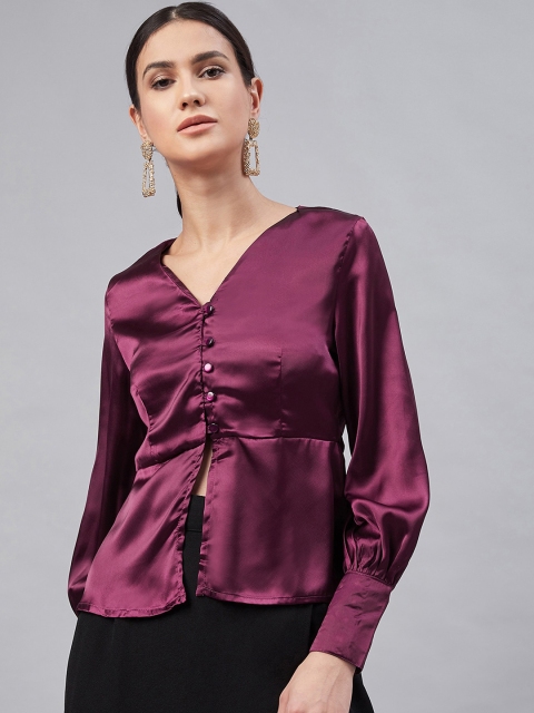 

Carlton London Women Burgundy Solid Peplum Top