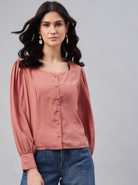 

Carlton London Women Peach-Coloured Regular Fit Solid Casual Shirt