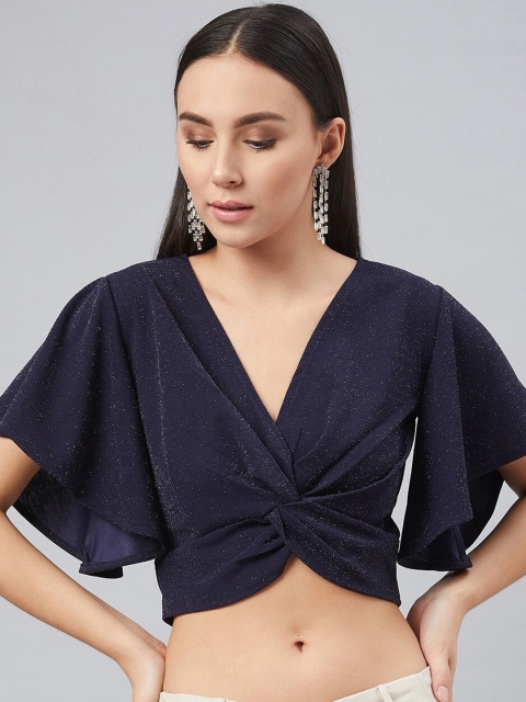 

Carlton London Women Navy Blue Self Design Crop Top