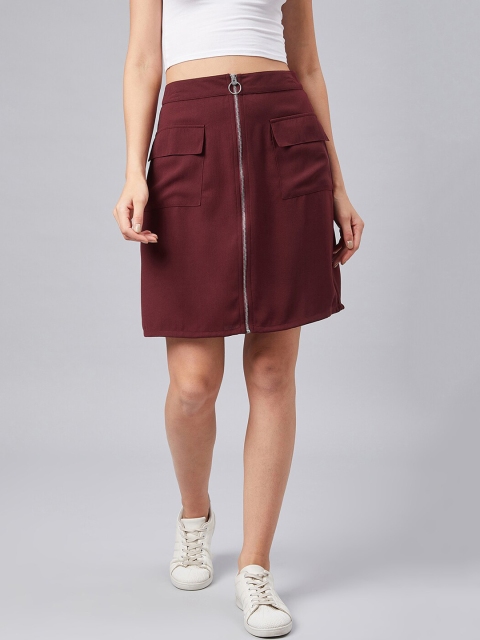 

Carlton London Women Maroon Solid A-Line Skirt