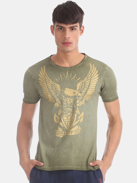 

Ed Hardy Men Olive Green Printed Round Neck T-shirt