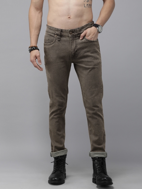 

Roadster Men Charcoal Grey Skinny Fit Mid-Rise Low Distressed Stretchable Jeans
