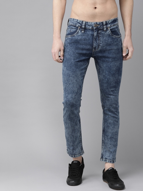 Men Blue Skinny Fit Mid-Rise Cropped Clean Look Stretchable Jeans