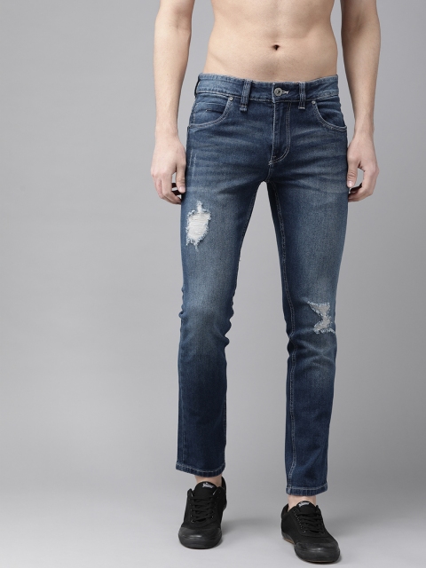 

Roadster Men Navy Blue Skinny Fit Mid-Rise Low Distress Stretchable Jeans