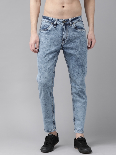 Men Blue Slim Tapered Fit Mid-Rise Clean Look Acid Wash Stretchable Jeans