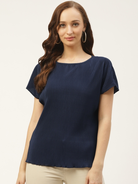 

Kazo Women Navy Blue Plisse Top