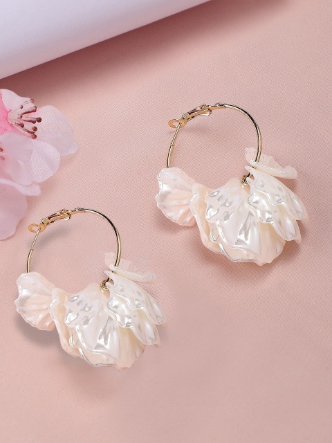 

TOKYO TALKIES X rubans FASHION ACCESSORIES Gold-Toned & White Classic Hoop Earrings