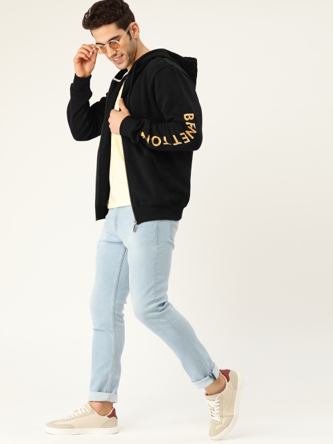 

United Colors of Benetton Men Black Solid Hooded Sweatshirt