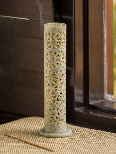 

ExclusiveLane Mughal Floral Scents Hand Carved Incense Stick Holder, Beige
