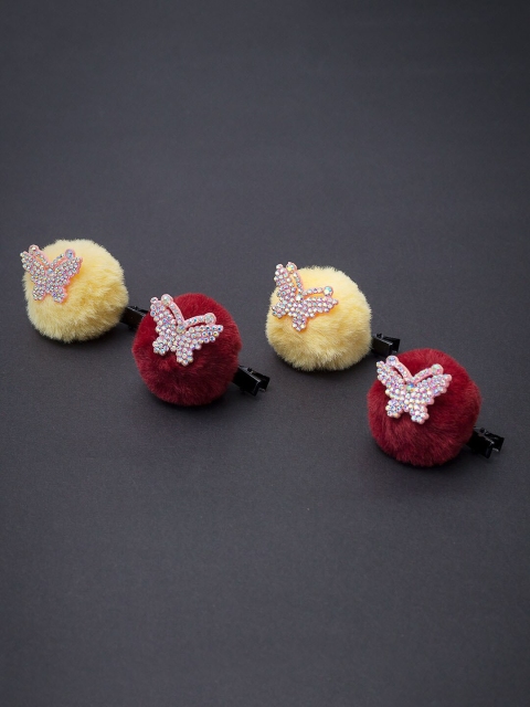 

Golden Peacock Girls Red & Yellow Set of 2 Fur Alligator Hair Clip