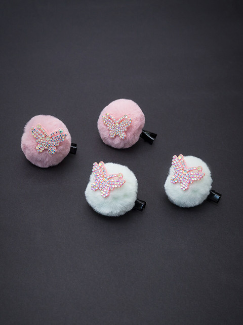 

Golden Peacock Girls Pink Set of 2 Fur Alligator Hair Clip, Multi